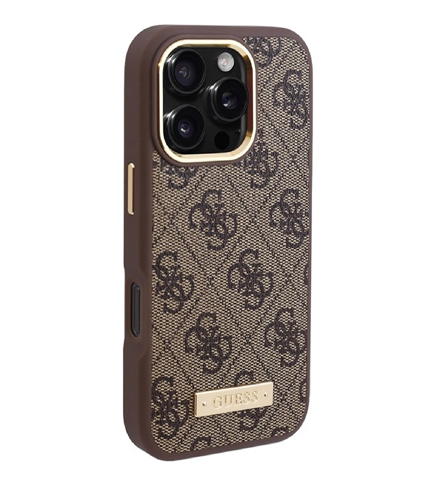 Чехол Guess PU 4G Plate metal logo Hard с MagSafe для iPhone 16 Pro, Коричневый