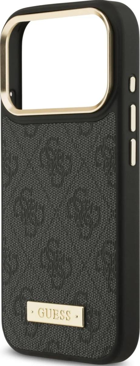 Чехол Guess iPhone 17 Pro PU 4G Plate metal logo and Gold camera Hard Black, Magsafe, Черный