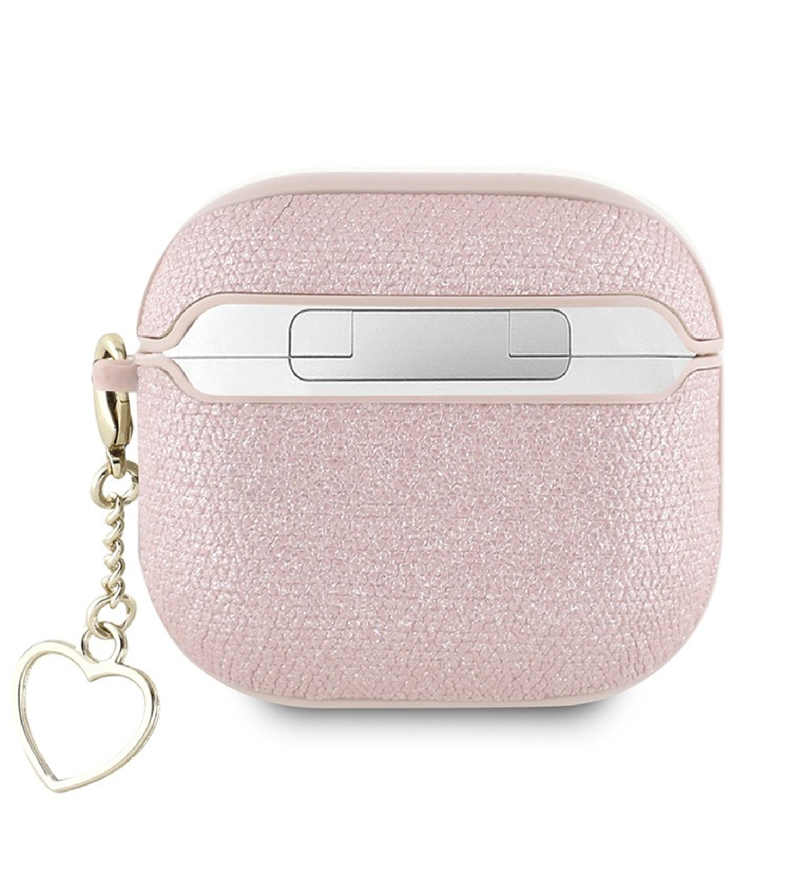 Чехол Guess PU leather with Script metal logo and Heart charm для Airpods 4, Розовый