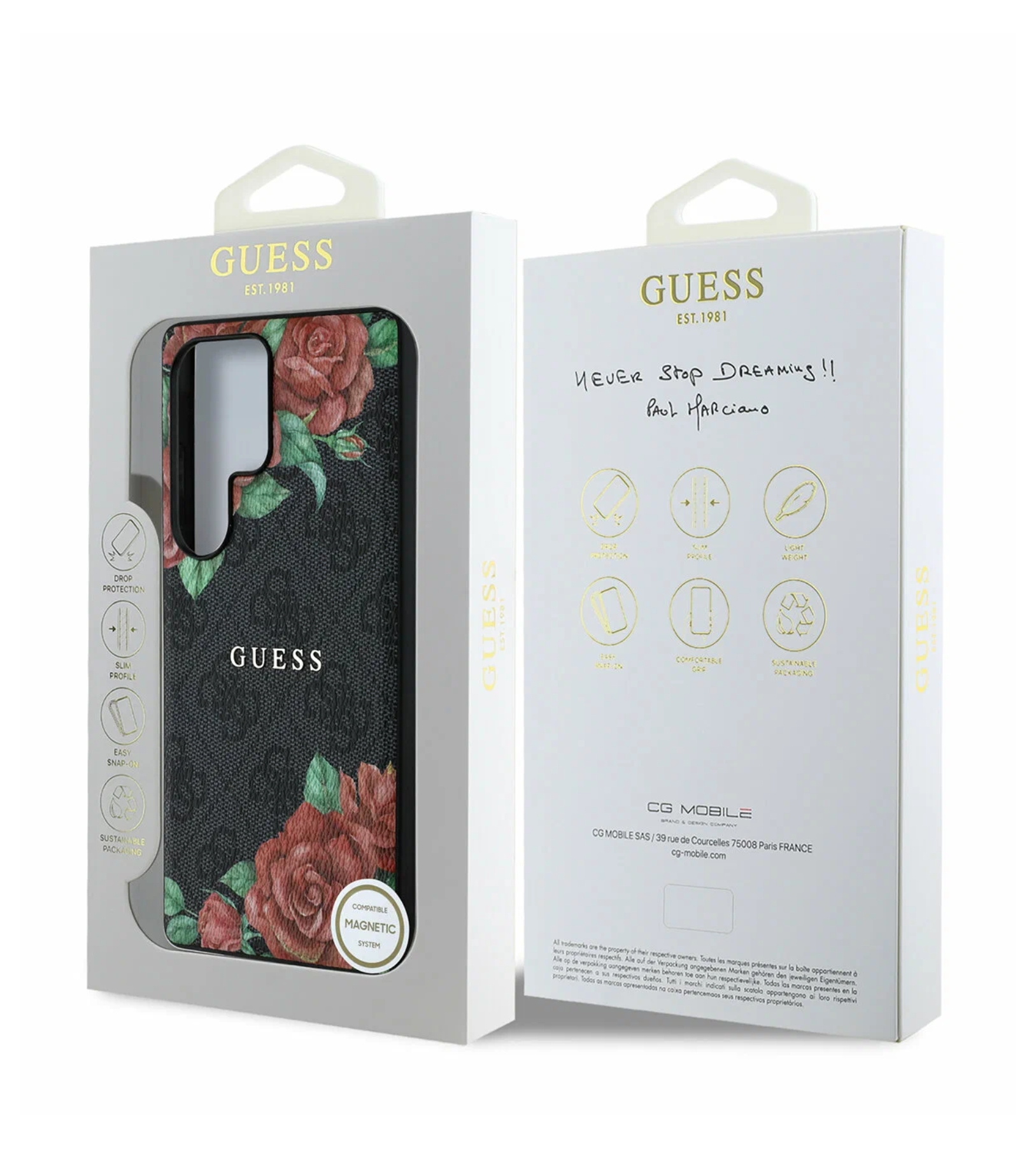 Чехол Guess PU Flowers Roses Hard Black Galaxy S25 Ultra, MagSafe, Черный