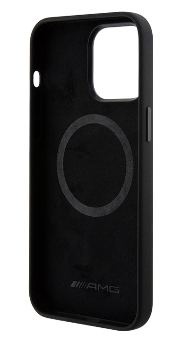 Чехол AMG для iPhone 15 Pro Max, Большой логотип из силикона MagSafe, Черный