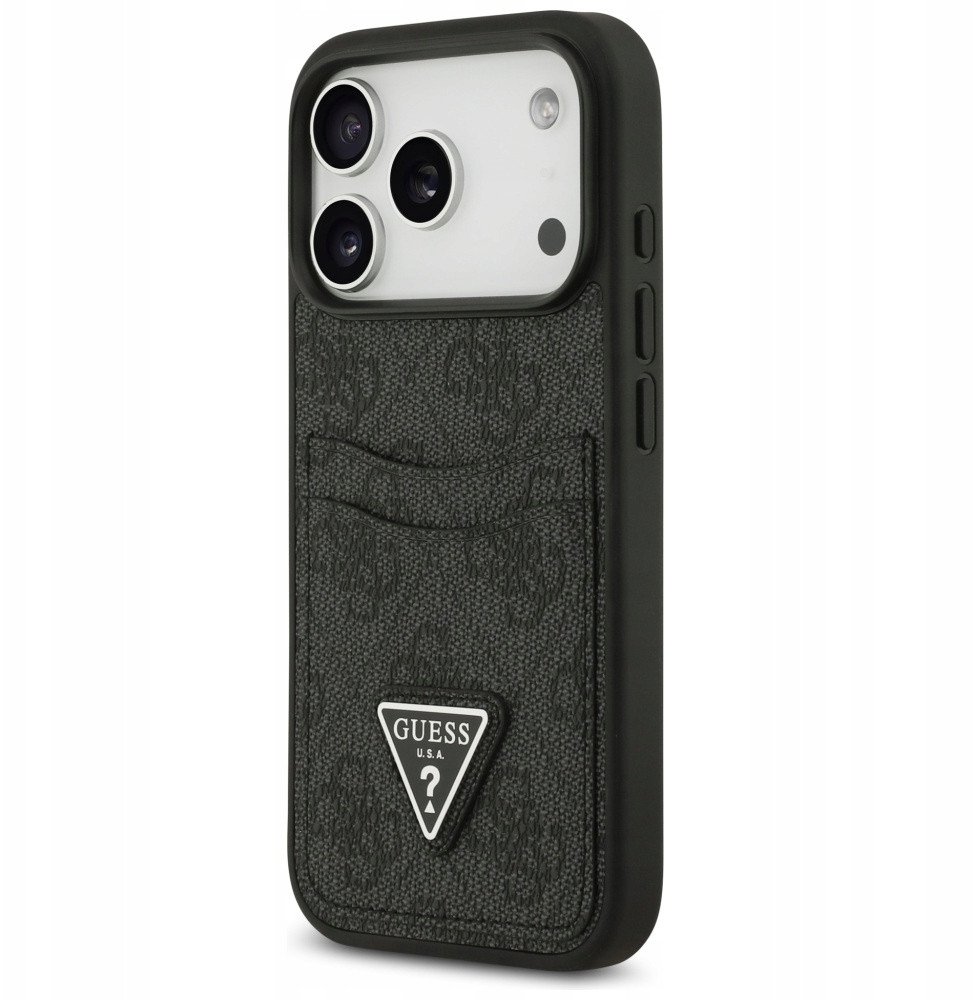 Чехол Guess iPhone 17 Pro PU 4G Double cardslot Triangle metal logo Hard Black, Magsafe, Черный