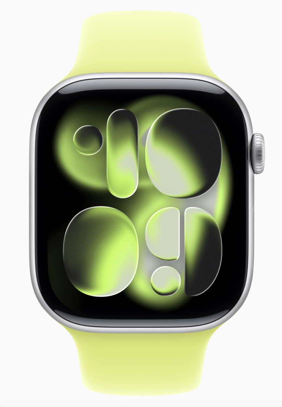 Apple Watch Series 11, 42 мм, корпус из алюминия «серебристого» цвета, спортивный ремешок желтого цвета