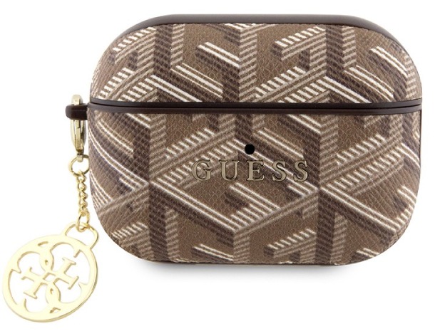 Чехол Guess для Airpods Pro 2, PU Кожа G CUBE с металлическим логотипом и брелком, Коричневый