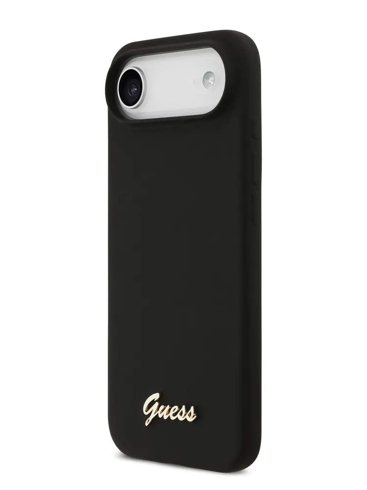 Чехол Guess iPhone Air чехол Liquid silicone Gold metal logo & Camera Hard Black, MagSafe, Черный