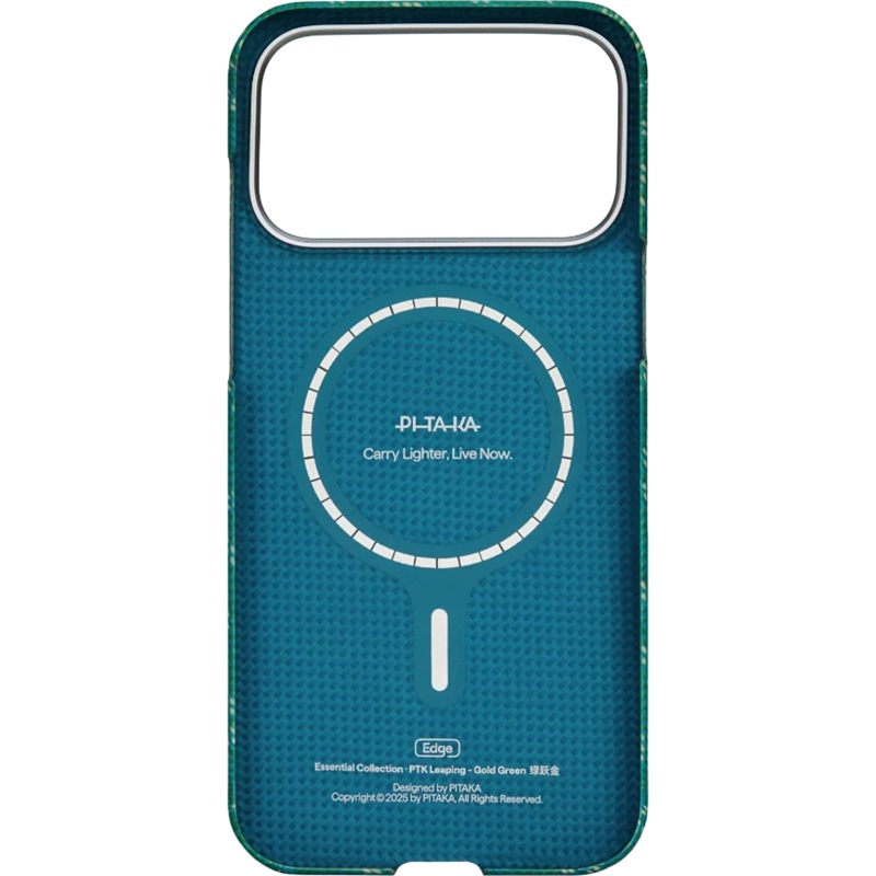 Чехол Pitaka Monogram Ultra-Slim Case для iPhone 17 Pro, зелено-золотой