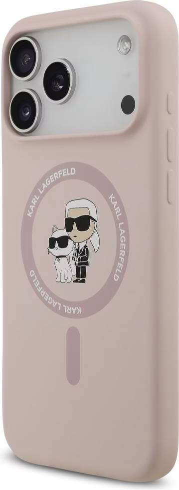 Чехол Lagerfeld iPhone 17 Pro Max Liquid Silicone NFT Karl & Choupette Hard Black, MagSafe, Розовый