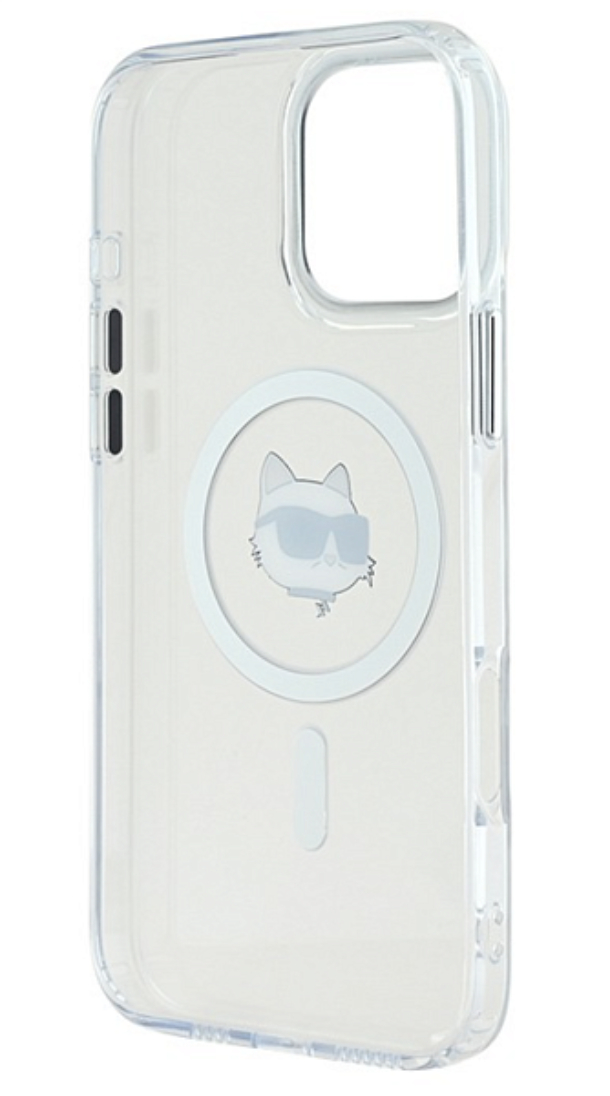 Чехол Lagerfeld для iPhone 16 Pro Max, PC/TPU NFT Choupette Head Metal camera Hard MagSafe, Белый