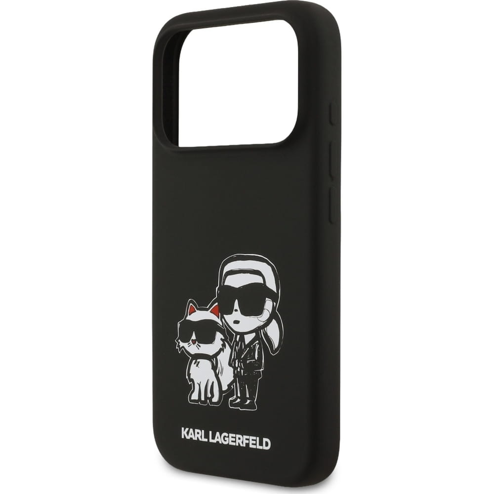 Чехол Lagerfeld iPhone 17 Pro Liquid Silicone Sketch Karl&Choup Metal cam Hard Black, Magsafe, Черный