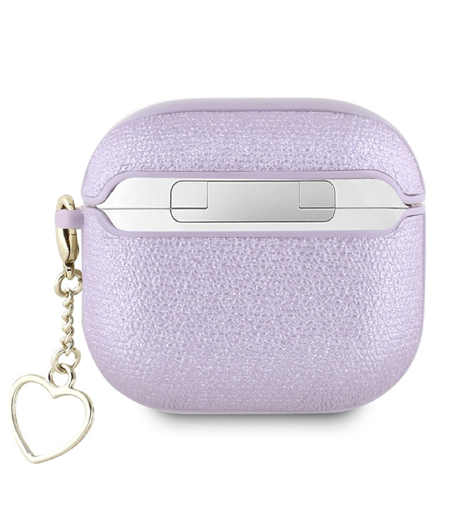 Чехол Guess PU leather with Script metal logo and Heart charm для Airpods 4, Фиолетовый
