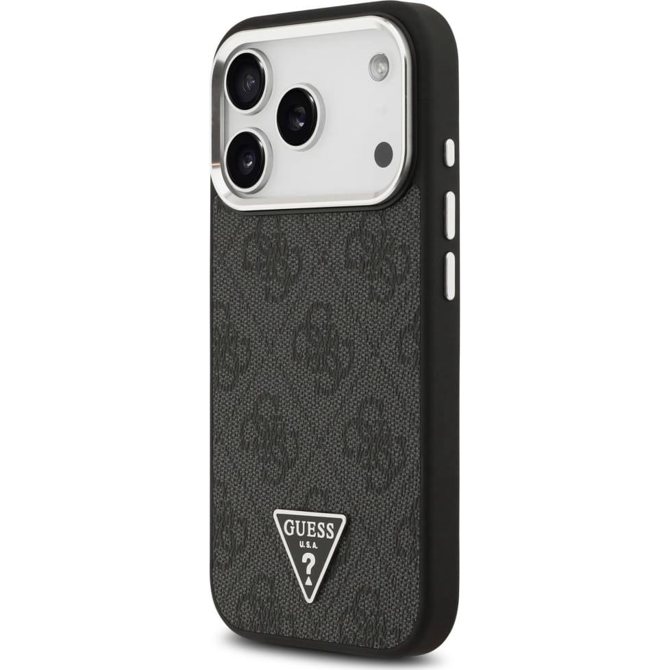 Чехол Guess iPhone 17 Pro PU 4G Triangle metal logo Silver camera Hard Black, Magsafe, Черный