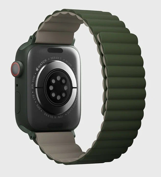 Ремешок силиконовый Uniq REVIX для Apple Watch 42/44/45/49, Зеленый/Серо-бежевый