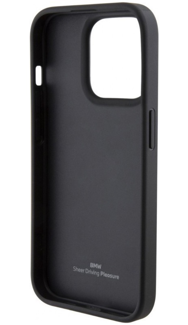 Чехол BMW для iPhone 15 Pro, Фирменная текстурная кожа с логотипом, Черный