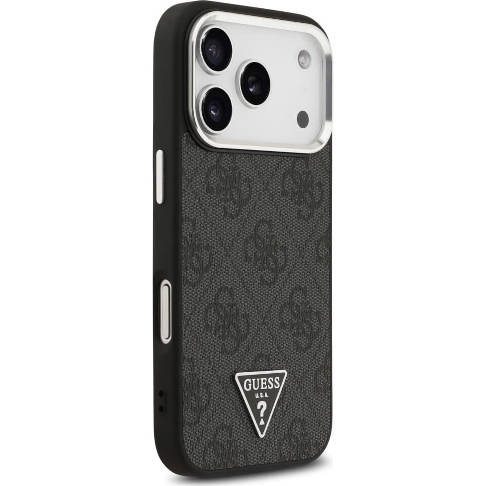 Чехол Guess iPhone 17 Pro PU 4G Triangle metal logo Silver camera Hard Black, Magsafe, Черный