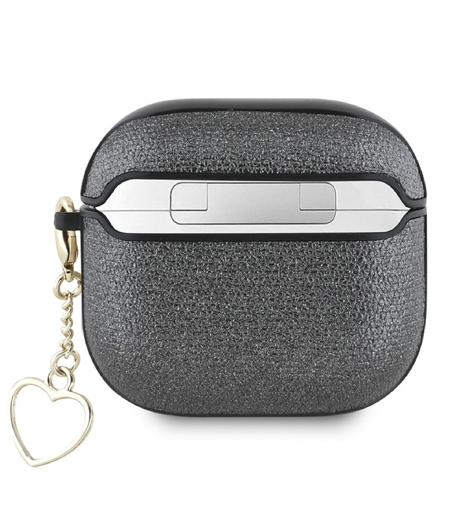 Чехол Guess PU leather with Script metal logo and Heart charm для Airpods 4, Черный