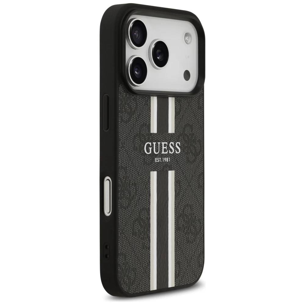 Чехол Guess iPhone 17 Pro PU 4G Stripes Hard Black, Magsafe, Черный