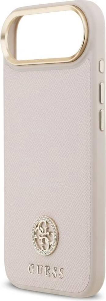 Чехол Guess iPhone Air PU Grained 4G Diamond metal logo Gold camera Hard Pink, MagSafe, Розовый