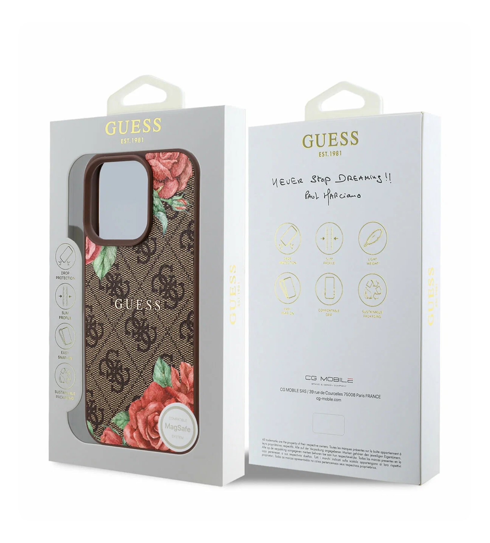 Чехол Guess PU Flowers Roses (MagSafe) для iPhone 16 Pro, Коричневый