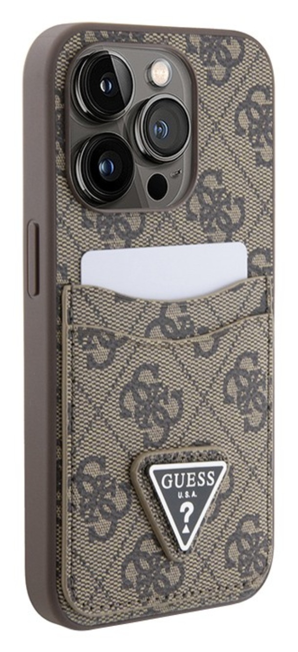 Чехол Guess для iPhone 15 Pro Max, PU 4G Double cardslot Triangle металлический логотип, Коричневый