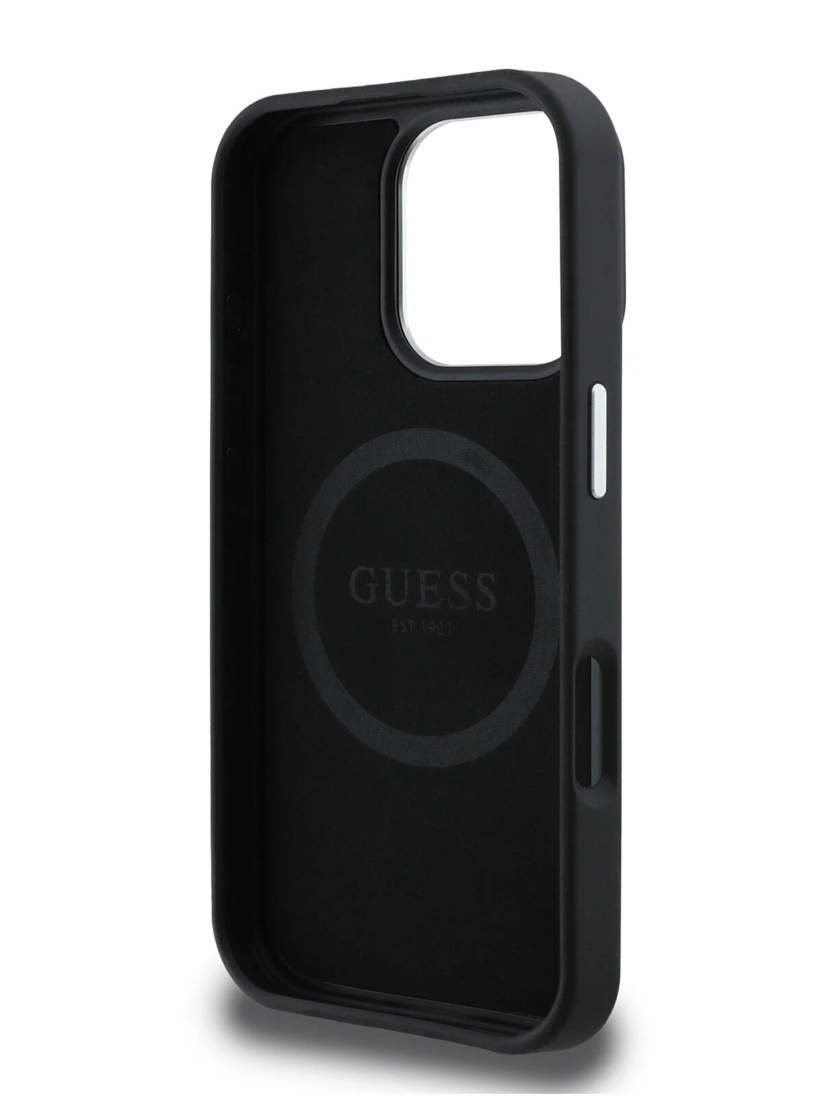 Чехол Guess для iPhone 16 Pro Max PU Grained leather Triangle metal logo, MagSafe, Черный