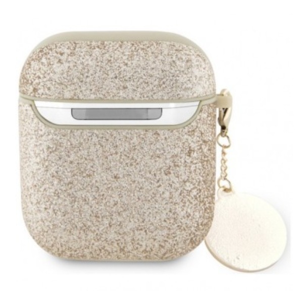 Чехол Guess для Airpods 2, Фиксированные блестки с бриллиантовым сердечком-шармом, Коричневый