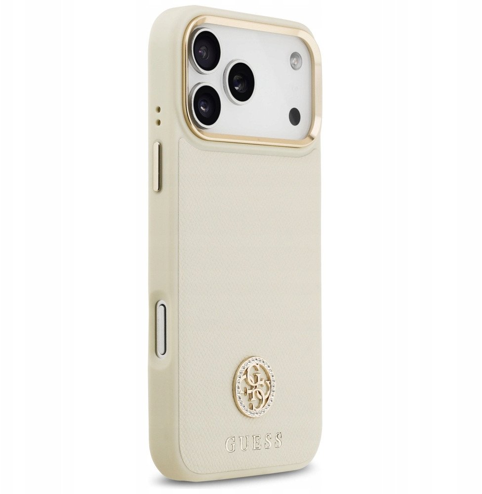 Чехол Guess iPhone 17 Pro Max PU Grained 4G Diamond metal logo Gold camera Hard Beige, MagSafe, Бежевый