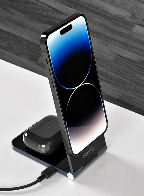 Deppa 2 в 1 MagSafe Crystal Slim QI складная, Черная