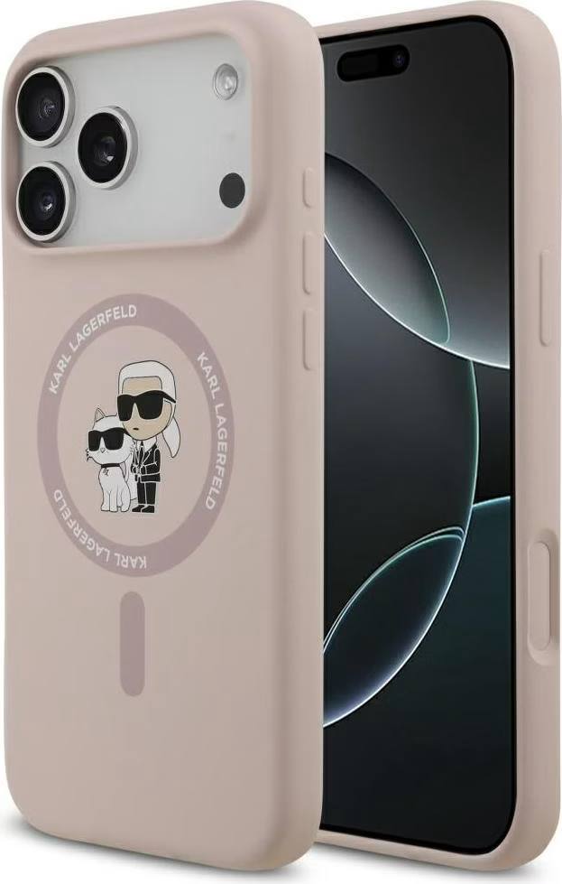 Чехол Lagerfeld iPhone 17 Pro Max Liquid Silicone NFT Karl & Choupette Hard Black, MagSafe, Розовый