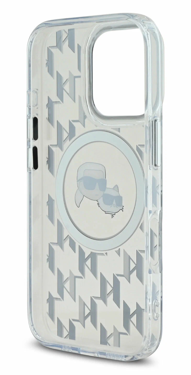 Чехол Lagerfeld для iPhone 16 Pro Max, PC/TPU Monogram NFT Karl & Choup Metal Cam Hard MagSafe, Прозрачный