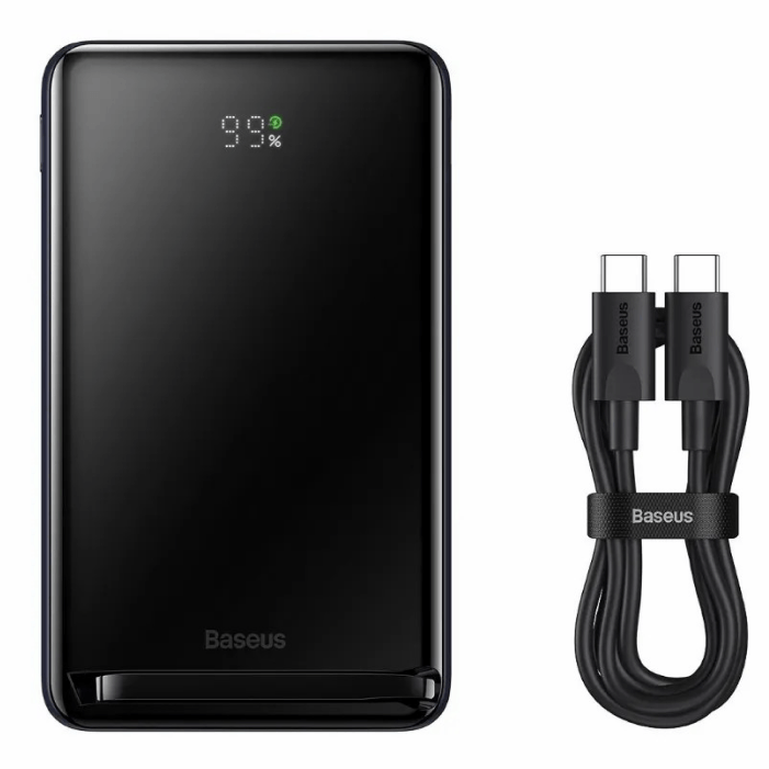 Baseus Magnetic Bracket Wireless Fast Charge Power Bank 10000 мА·ч 20W, With Baseus Xiaobai series fast charging Cable Type C – Type C 60W(20V/3A, 50 cm, Черный