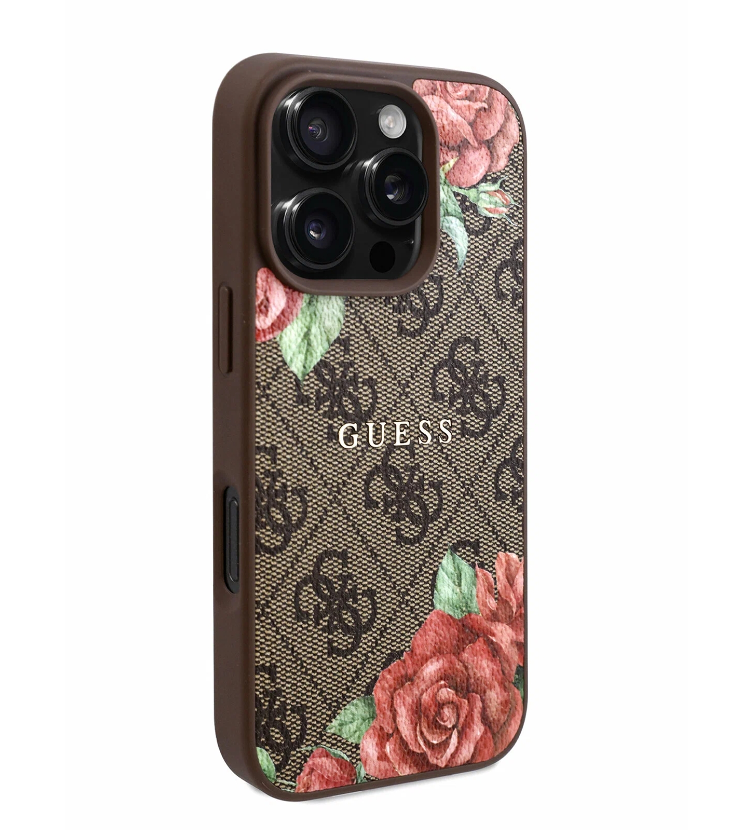 Чехол Guess PU Flowers Roses Hard с MagSafe для iPhone 16 Pro Max, Коричневый