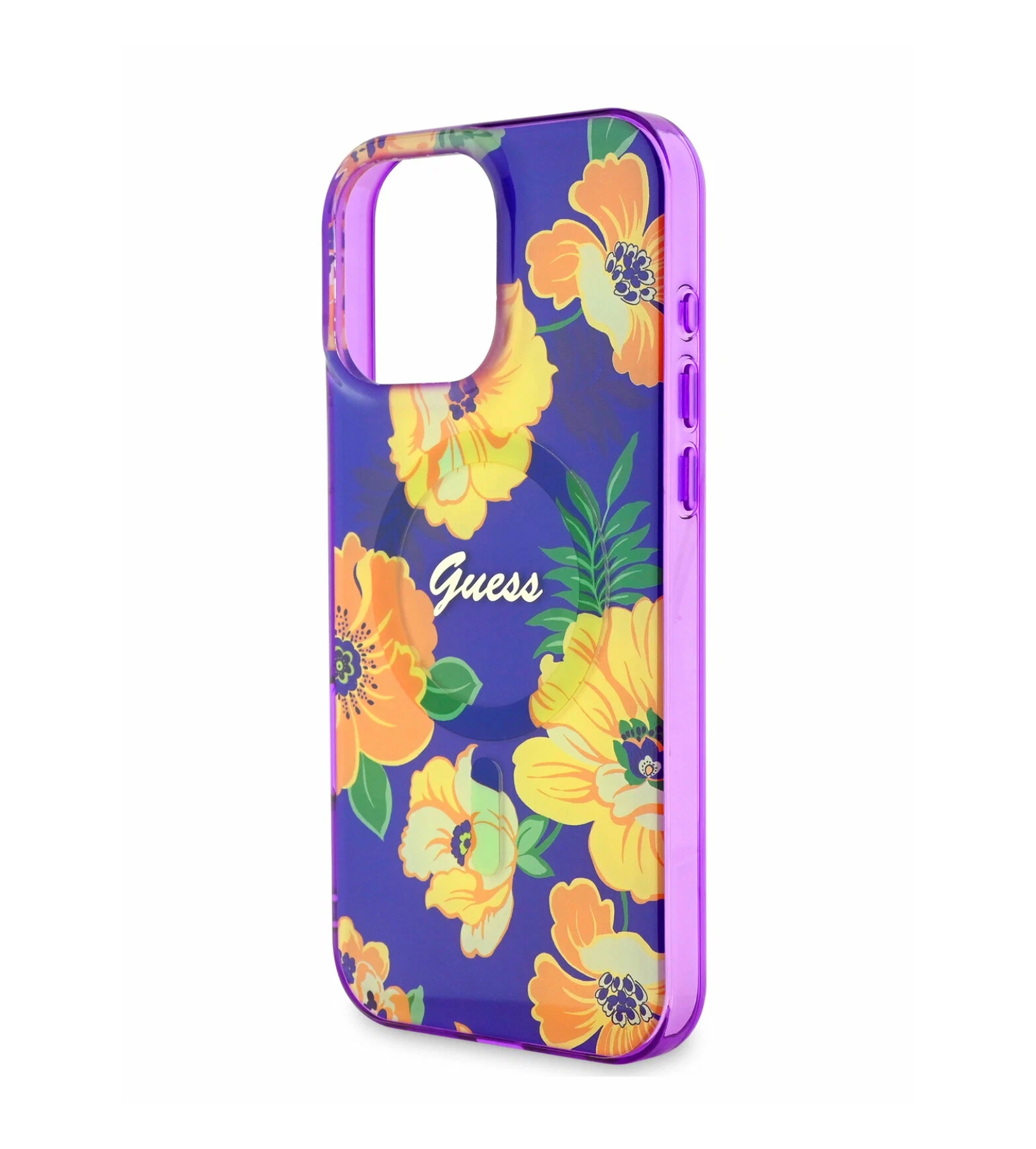 Чехол Guess PC/TPU Flowers Invisible Ring (MagSafe) для iPhone 16 Pro Max, Желтый