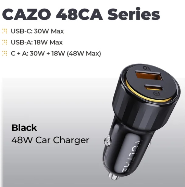 VOLTME Cazo, 48Вт W USB A + Type-C, Черный, 48CA