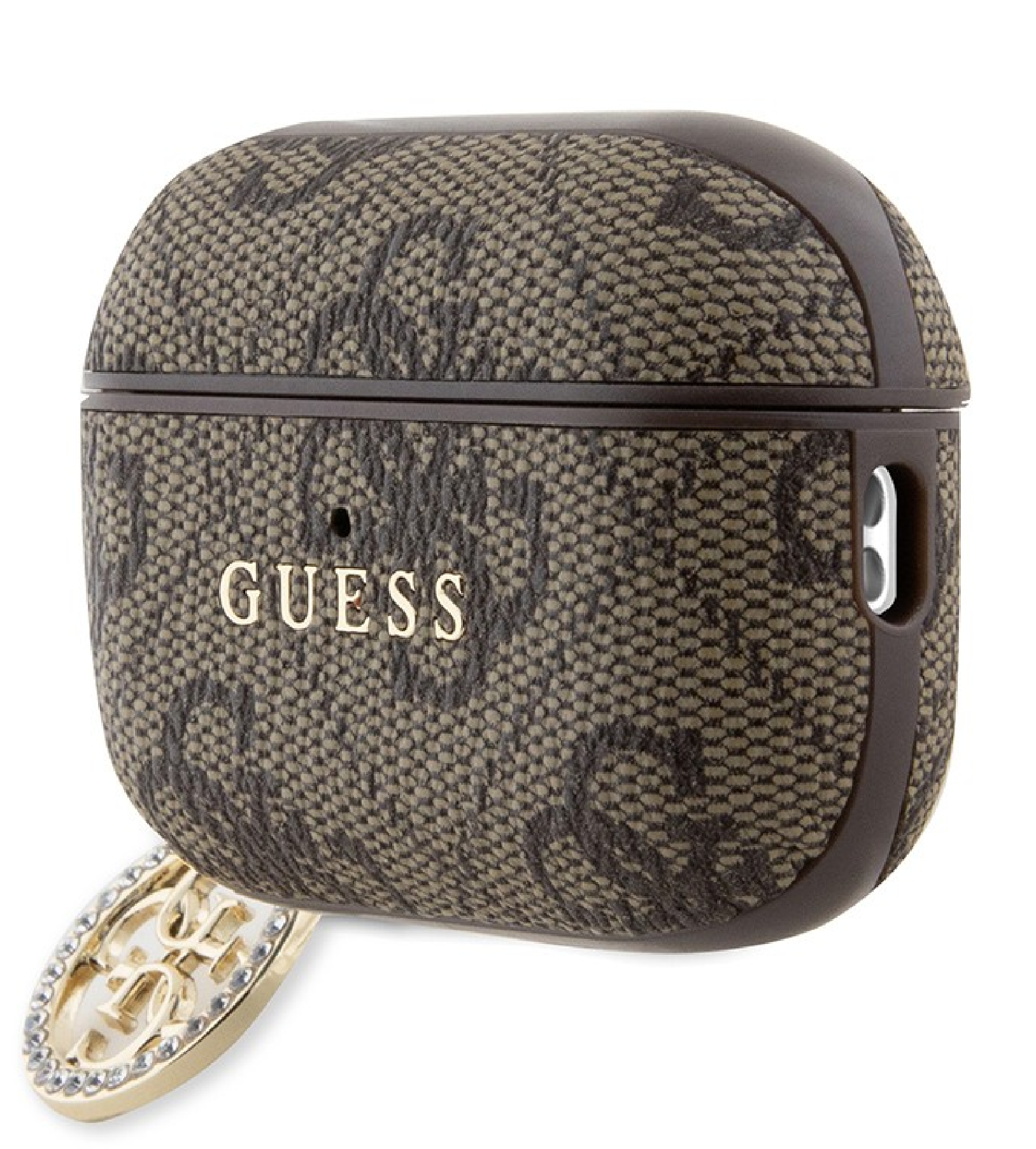 Чехол Guess PU leather 4G with Classic metal logo and Diamond charm для Airpods Pro 2, Коричневый