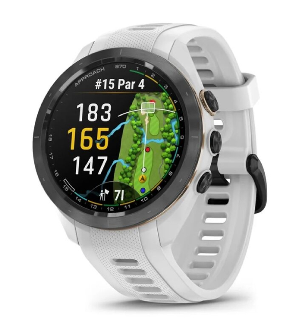 Garmin Aproach S70 42 мм, керамический корпус с белым силиконовым ремешком