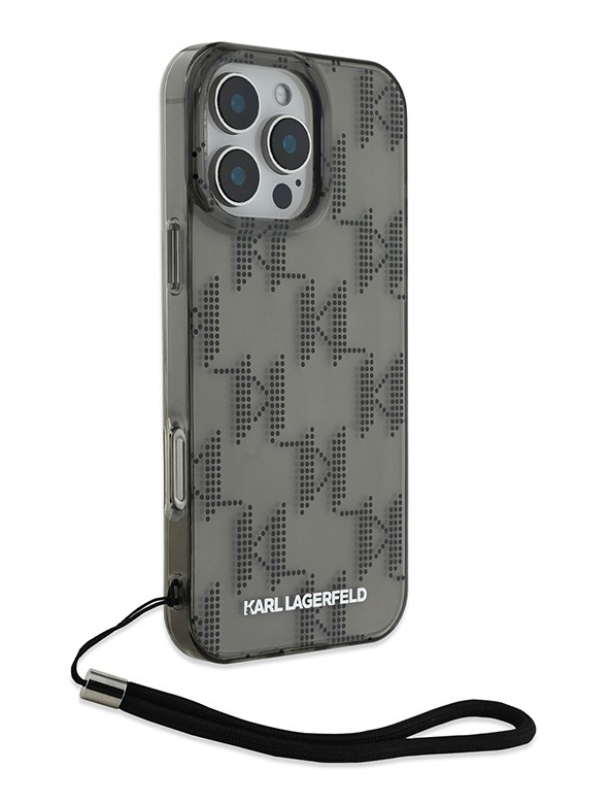 Чехол Lagerfeld для iPhone 16 Pro Max, PC/TPU Monogram Hard + Nylon Hand cord, Черный