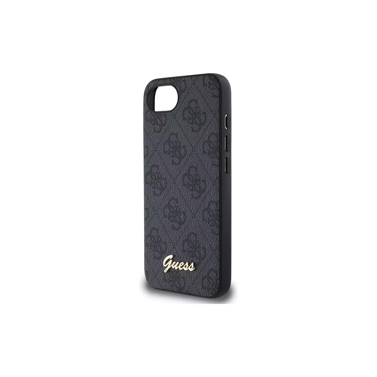 Чехол Guess для iPhone 16e PU 4G Script metal logo Hard Black (MagSafe)