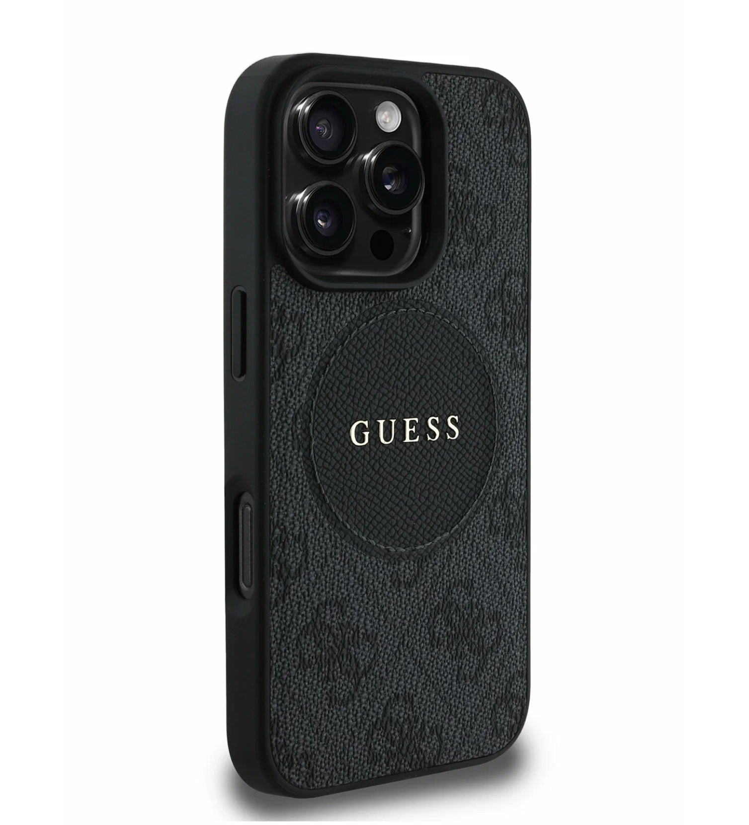 Чехол Guess PU 4G with Round Patch Metal logo Hard с MagSafe для iPhone 16 Pro Max, Черный