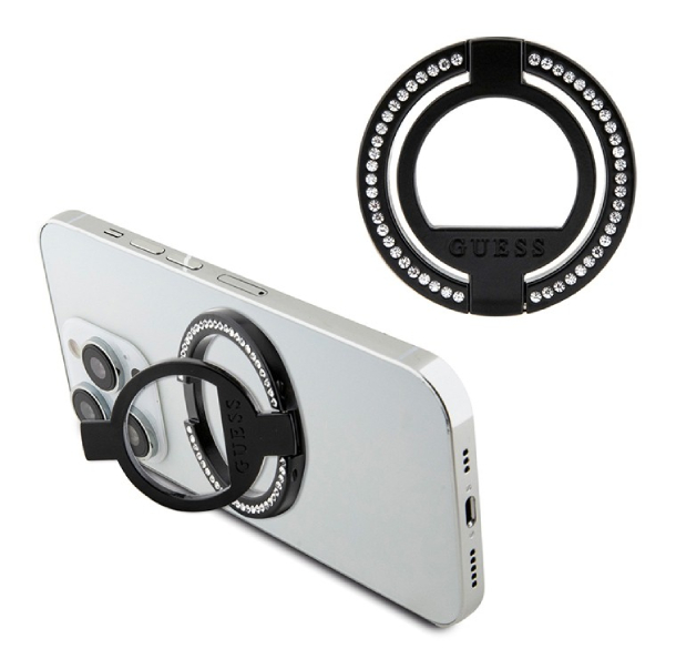 Guess кольцо-держатель MagSafe Металлическая подставка кольцо с бриллиантовыми стразами, Черный