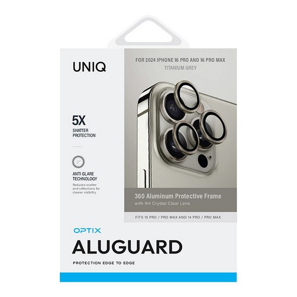 Uniq стекло для iPhone 16 Pro/16 Pro Max OPTIX Camera Lens AluGuard, Серый Титан