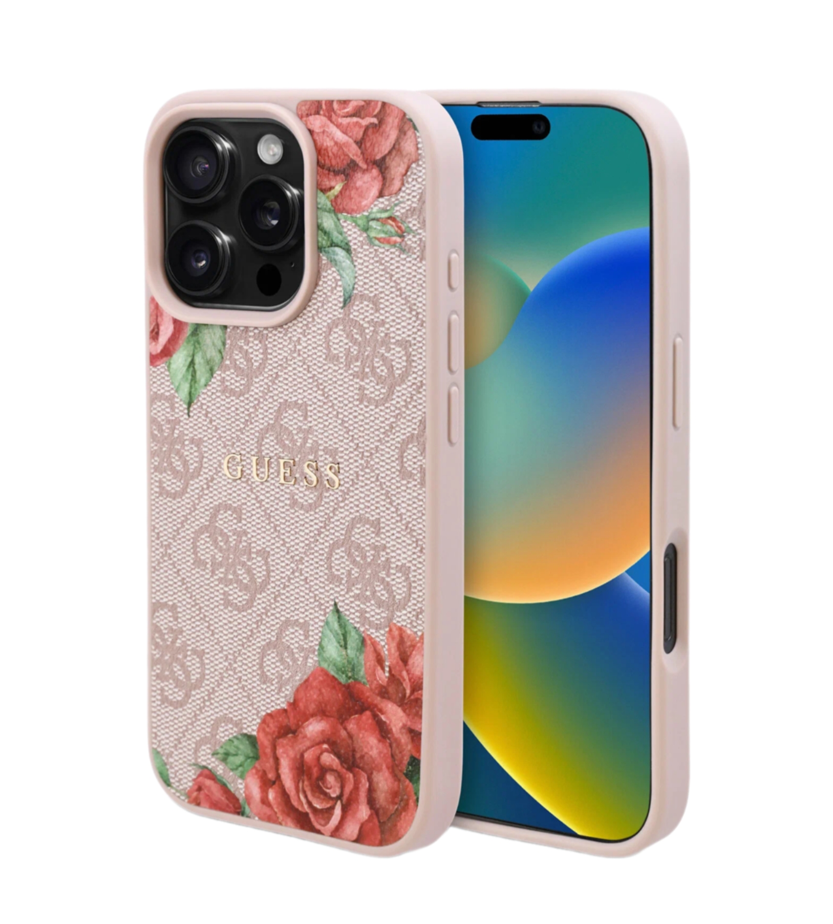 Чехол Guess PU Flowers Roses (MagSafe) для iPhone 16 Pro, Розовый