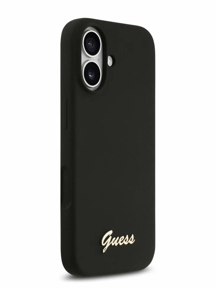 Чехол Guess iPhone 17 Liquid silicone Gold metal logo & Camera Hard Black, MagSafe, Черный