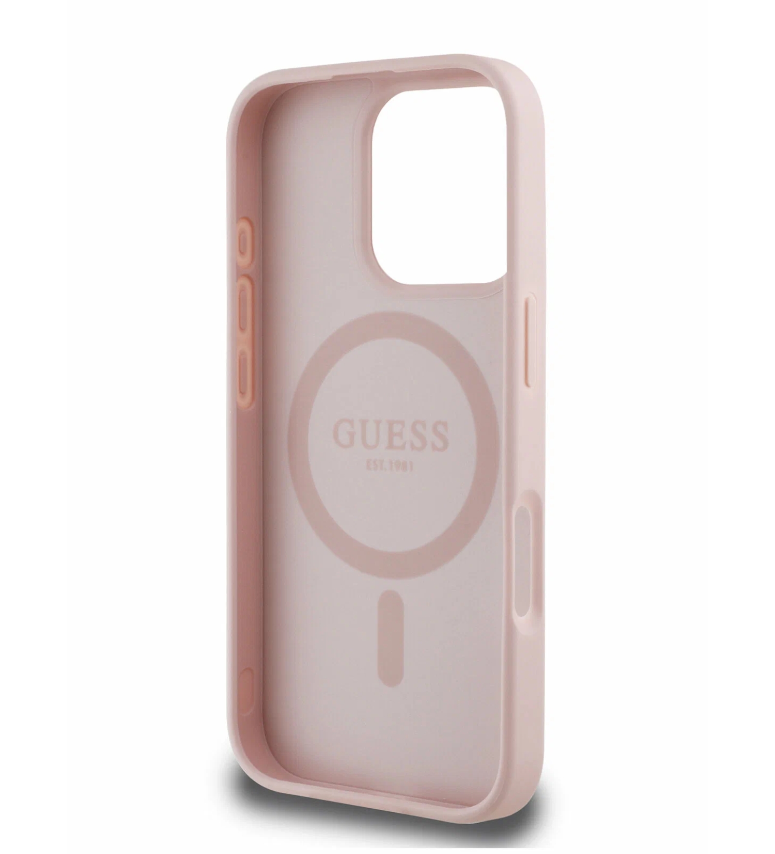 Чехол Guess PU Grained leather Flowers Metal logo Hard с MagSafe для iPhone 16 Pro, Розовый