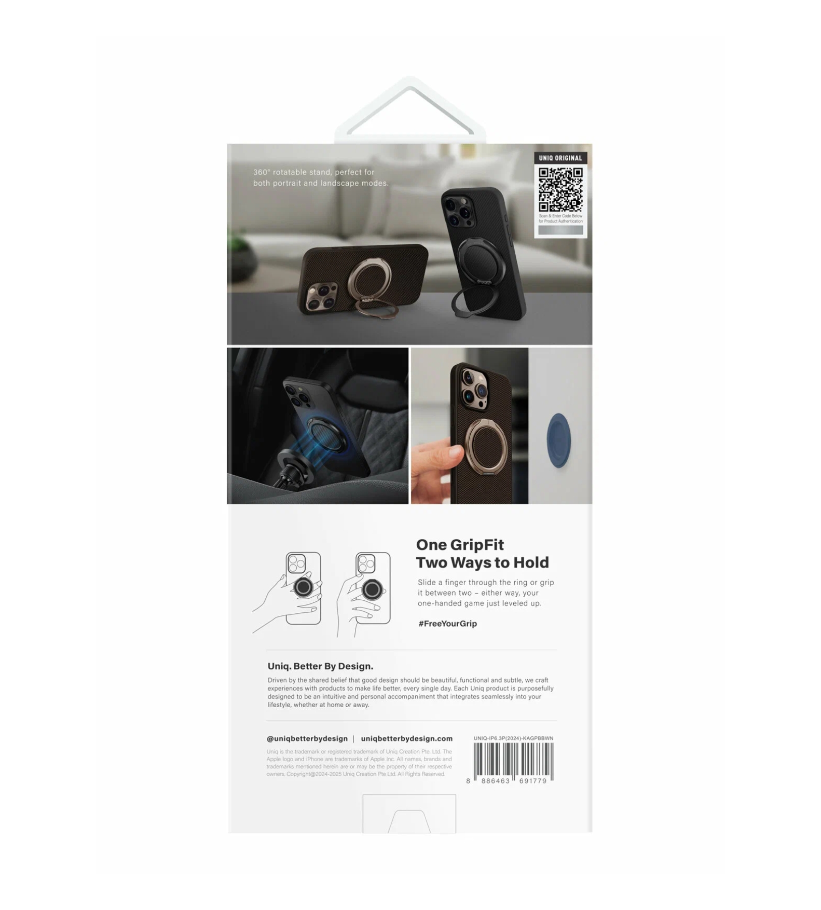 Чехол Uniq KEVA AIR Kevlar + GripFit Premium Mount Brown (MagSafe) для iPhone 16 Pro Max, Коричневый