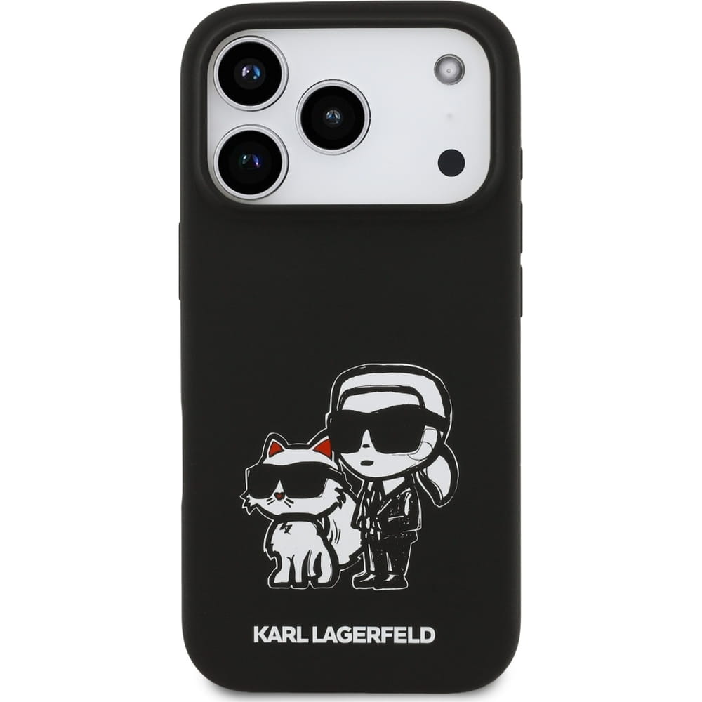 Чехол Lagerfeld iPhone 17 Pro Liquid Silicone Sketch Karl&Choup Metal cam Hard Black, Magsafe, Черный
