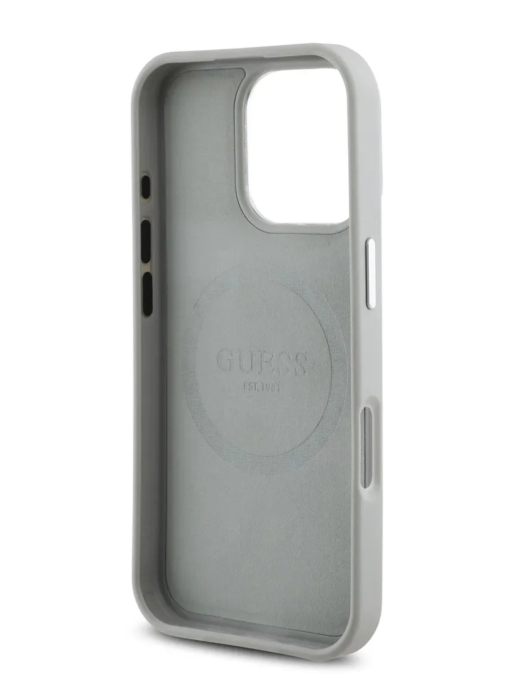 Чехол Guess для iPhone 16 Pro Max PU Grained leather Triangle metal logo, MagSafe, Бежевый