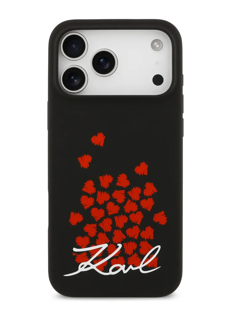 Чехол Lagerfeld iPhone 17 Pro Liquid Silicone Hearts, MagSafe, Черный