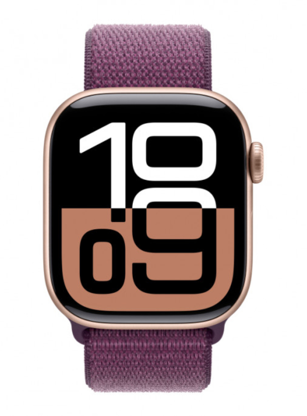 Apple Watch Series 10 GPS 46 мм, корпус из алюминия цвета «розовое золото», спортивный браслет цвета «Plum», MWWV3