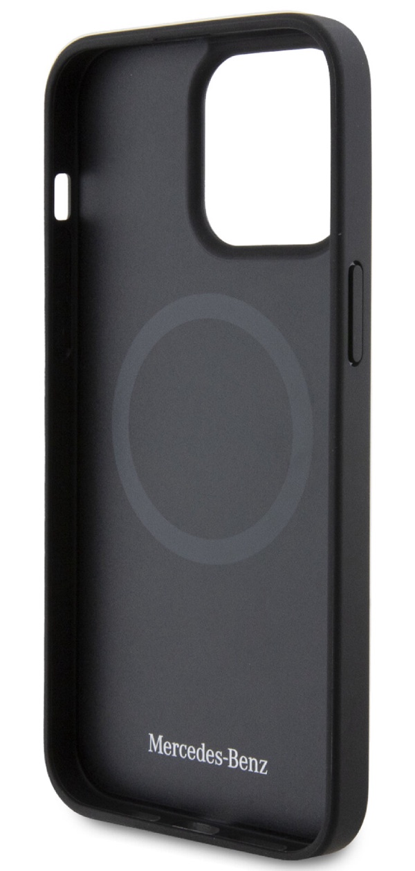 Чехол Mercedes для iPhone 15 Pro Max с MagSafe, Кожа с кольцом, Черный