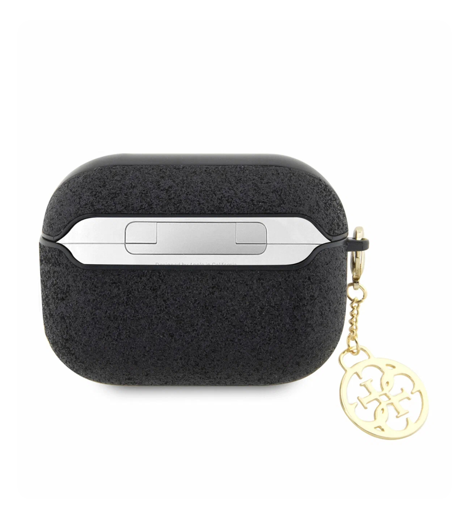 Чехол Guess Glitter flakes Metal logo with Charm для Airpods Pro 2, Черный